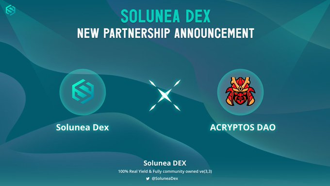 FLS_News_1's tweet photo. ⚔️ @SoluneaDex Partnership With @Acryptosdao!
⚔️ #Solunea is the first 100% real yield & community owned ve(3,3) DEX on #zkSyncEra.
⬇️Visit Here:
https://t.co/t1bDeNrRnB https://t.co/ekqffOI3M6
