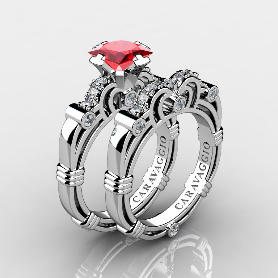 Gorgeous, Elegant and Chic ❤️ caravaggiojewelry.com/?p=356254 Art Masters Caravaggio 14K White Gold 1.25 Ct Princess Ruby Diamond Engagement Ring Wedding Band Set R623PS-14KWGDR at Caravaggio™ Jewelry