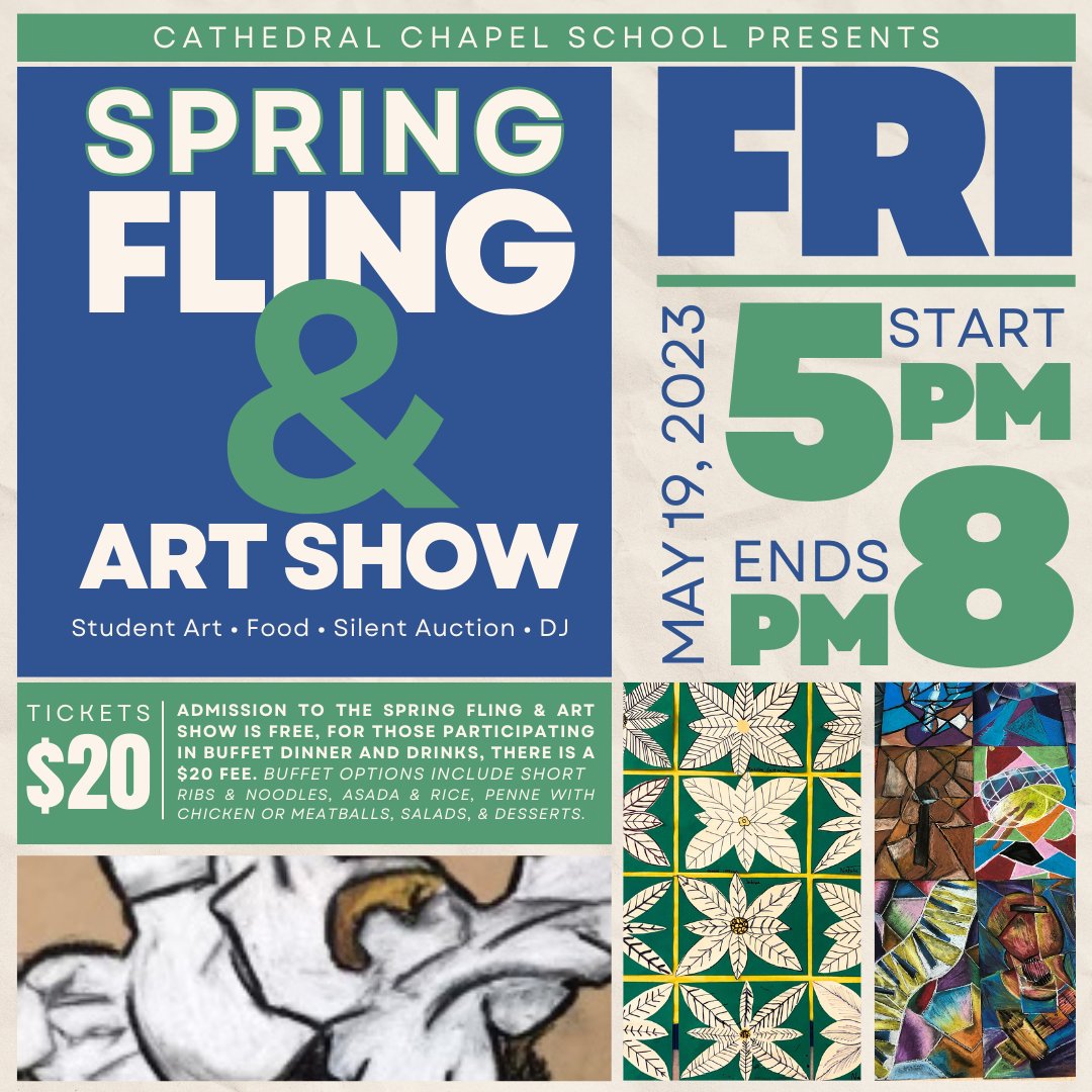 Join us for an evening of food, family, and fun! #CCS #SpringFling #ArtShow #CCShasTalent #Educationforlife #SilentAuction