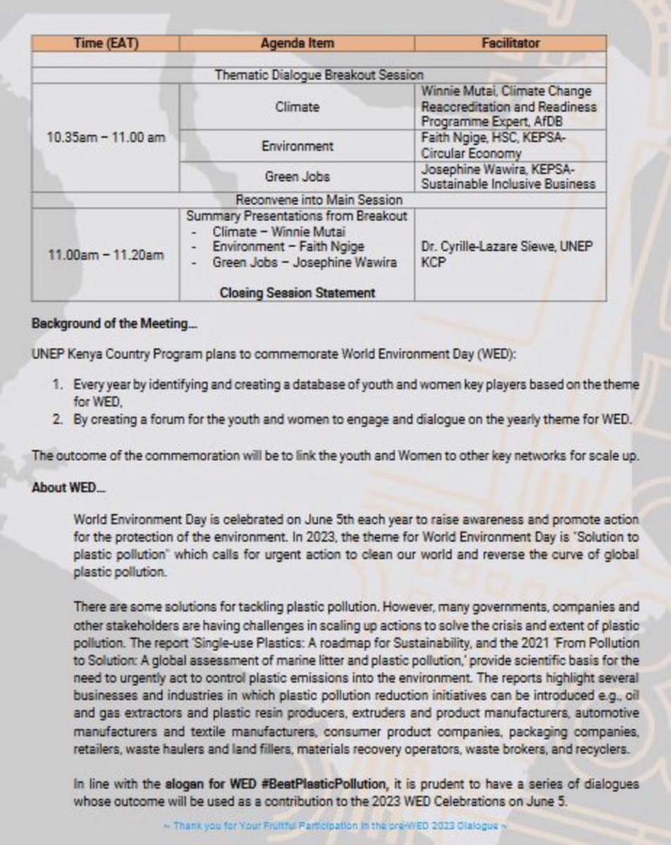 We will be hosting a youth and women pre World Environment Day dialogue showcasing the solutions that young people have towards ending plastic pollution. @UNEP_Africa