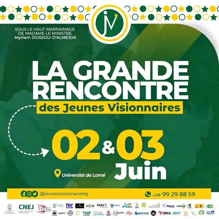 La Grande Rencontre des Jeunes Visionnaires, c'est du 02 au 03 Juin 2023  à l'université de lome.
Ce sera du lourd !

Inscription si pas encore fait 
forms.gle/eve1JimbapHfpU…

@Devbase_Tg @faiejtogo
#jeunesvisionnaires #TgTwittos