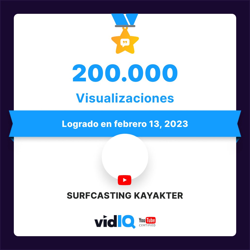 SurfcastingK's tweet photo. 🏆 ¡Mi canal de YouTube logró 200.000 visualizaciones el 13º febrero 2023! Realice un seguimiento y celebre su propio éxito hoy de forma gratuita con @vidIQ https://t.co/22orYEQSlA https://t.co/6OxxndfXLk