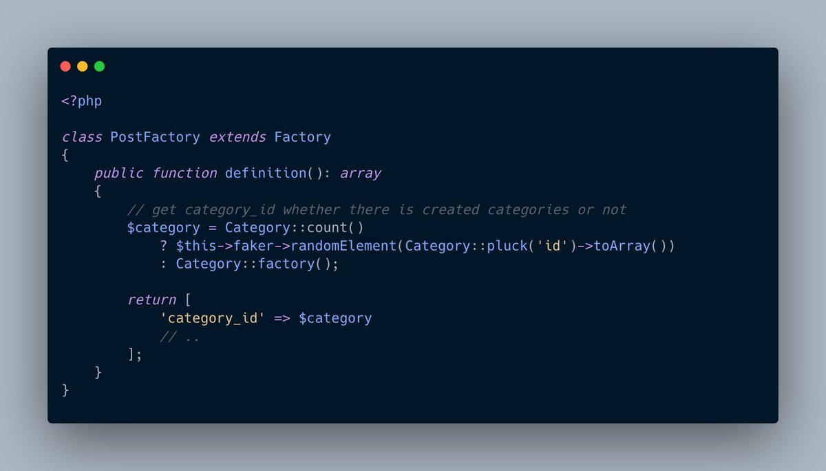 beekyhe's tweet image. An Easy way to create a Factory that depend on another table

#laravel #php #laraveltip