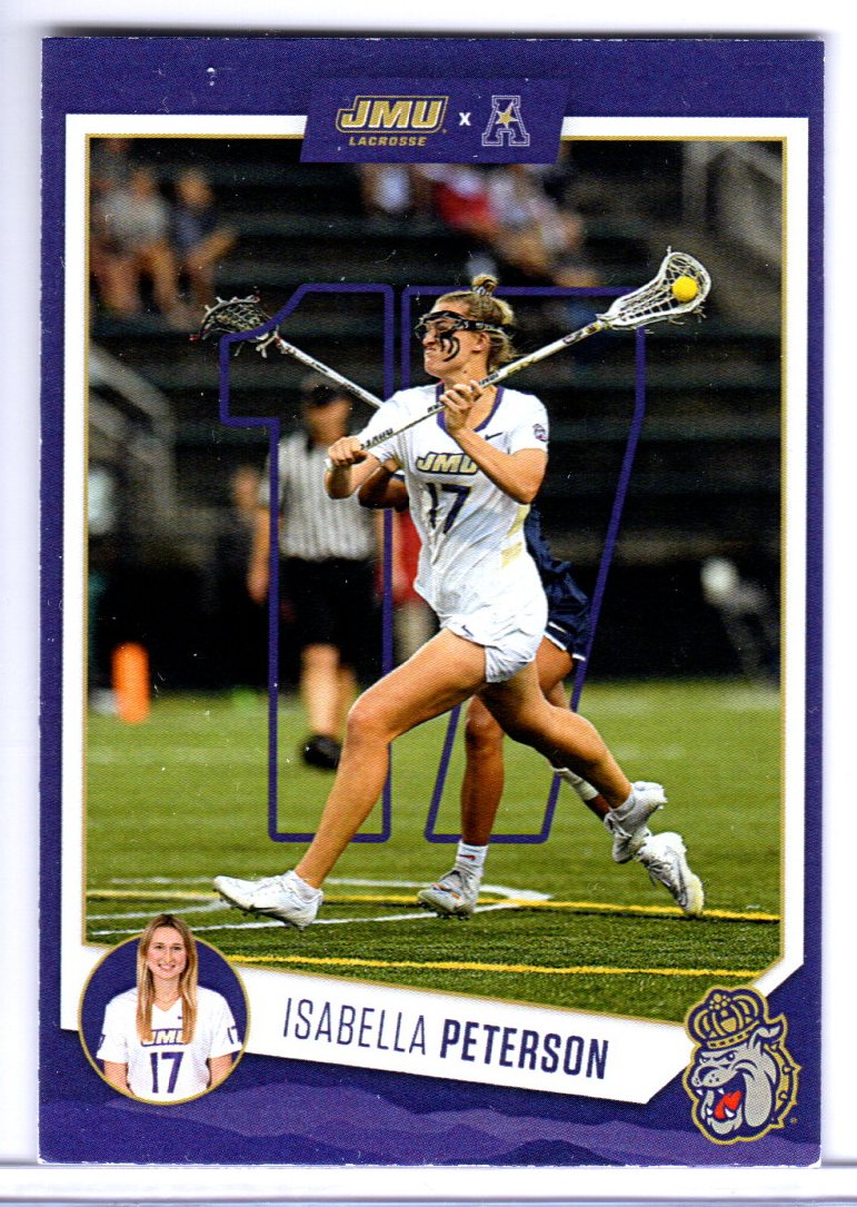 James Coughlin (@jimtomcog) on Twitter photo Tewaaraton finalist Isabella Peterson (7g, 2a) spearheaded an incredible 15-14 come-from-behind victory by the JMU Dukes on Sunday against Maryland. (card courtesy of Jake Longenecker) #laxcardarchive.com <a href="/JMULacrosse/">JMU Lacrosse</a> Tewaaraton finalist Isabella Peterson (7g, 2a) spearheaded an incredible 15-14 come-from-behind victory by the JMU Dukes on Sunday against Maryland. (card courtesy of Jake Longenecker) #laxcardarchive.com <a href="/JMULacrosse/">JMU Lacrosse</a>