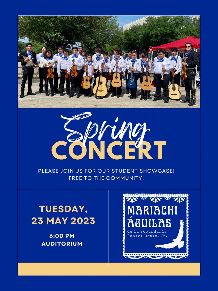 Hey Ortiz Eagles! 

We have several exciting events coming up this week, including
🧹Our Spring Production of Annie by our Ortiz Theatre Group
♟️Our Ortiz Knights Chess Club Tournament 
🪇Our Mariachi Águilas Spring Concert 

We hope you can join us!