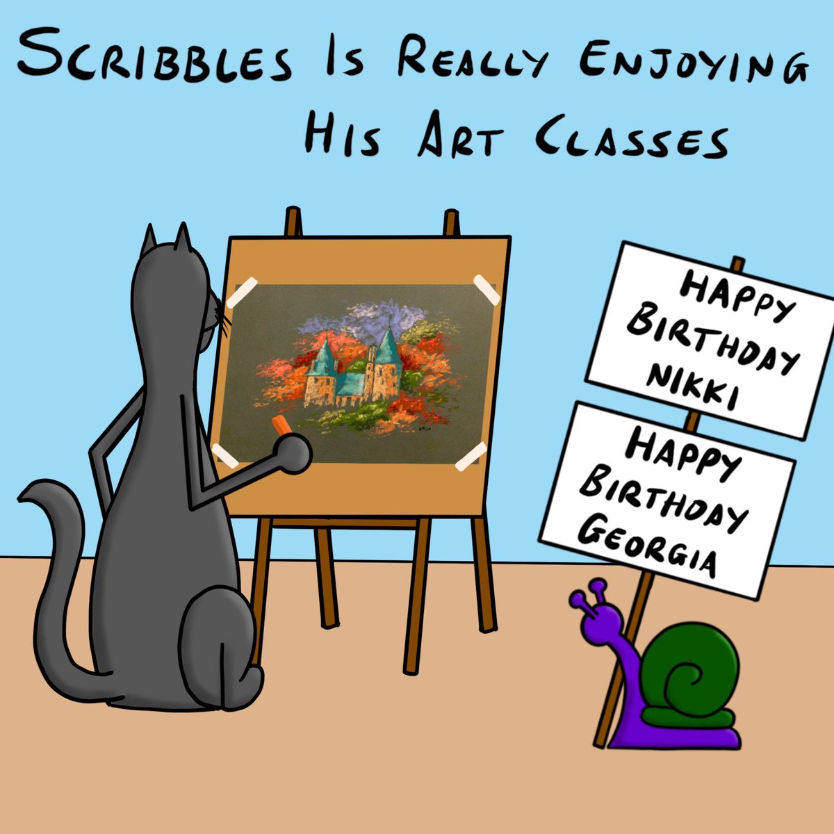 Scribbles is really enjoying his art classes #ArtClasses #EnjoyingArt #Art #15thMay2023 #CatsOnTwitter #CatsOfTwitter #thisisscribbles