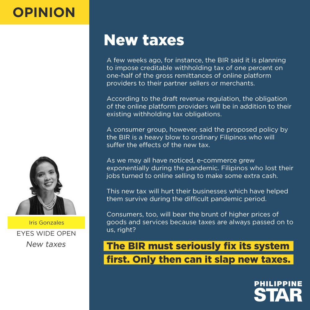 PhilippineStar's tweet photo. OPINION: I find it bewildering when I hear about proposals from the Bureau of Internal Revenue (BIR) to slap new taxes without seemingly considering the bigger picture. https://t.co/kkkSjHP2Rb https://t.co/rX7wEXJvpd