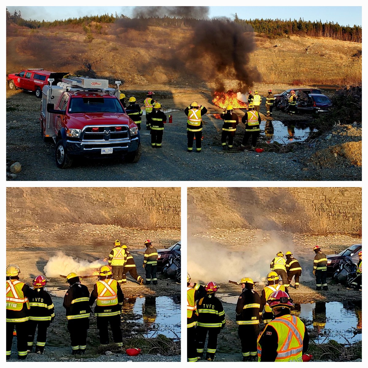 FireTvfd's tweet photo. Live fire extinguisher training with new recruits. @TorbayFire Great night for training. https://t.co/VnPoL3hcob