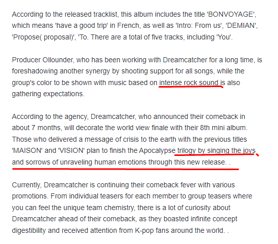 Dreamcatcher, 8th mini album track list released... The title is 'BONVOYAGE'
-intense rock sound 
-singing the joys and sorrows of unraveling human emotions
😌
🔗n.news.naver.com/entertain/arti…