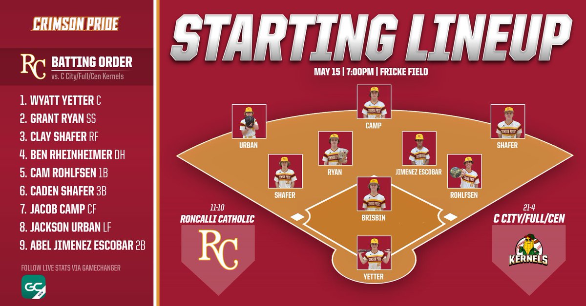 RCHSBall's tweet photo. We are 45 minutes away from first pitch in Downtown Papillion!

Here is how the Pride will lineup against the Kernels in the NSAA Class C State Tournament👇

📊 https://t.co/U3aqTorvJu
📲 https://t.co/lIDDaTETEF
🎧 https://t.co/6VAVwSs3YN

@PBR_Nebraska @NebraskaHSBase #nebpreps https://t.co/DbEeZ1HoYL