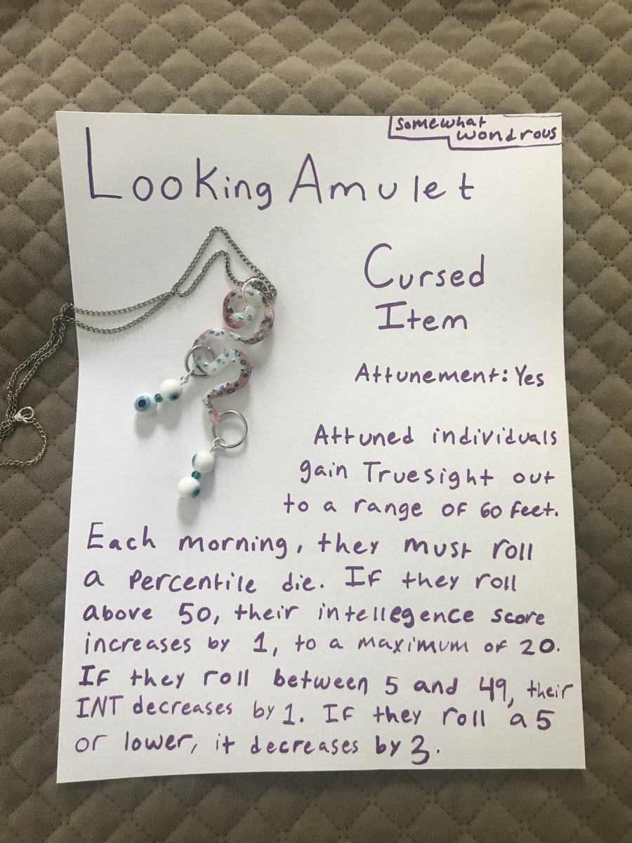Looking Amulet: Cursed item

#dnd #dnd5e #dndhomebrew #dndhomebrew5e #dndart #art #dungeonsanddragons #dungeonsanddragonshomebrew #diy #jewelry #cursed #fyp #foryou