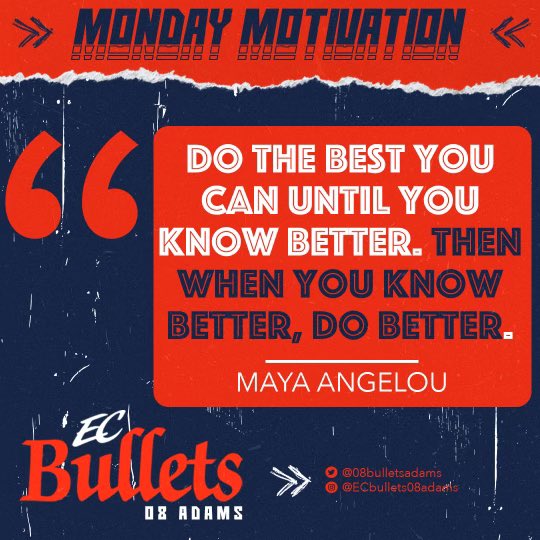 BulletsAdams16U's tweet photo. It’s our favorite time of the week! We love a good #mondaymotivation ! Our girls are always striving to be better! 😎
#Ecbullets08 #coolpoints https://t.co/fXFhsUywQA
