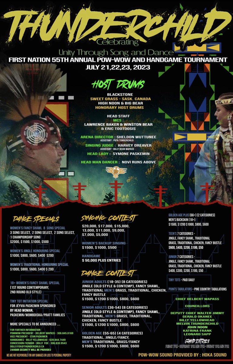 LowaBeebe's tweet photo. Thunderchild First Nation
55th Annual Pow-wow & Handgame Tournament
July 21st, 22nd & 23rd, 2023
Celebrating Unity Through Song and Dance
#powwow #handgame #Thunderchild #Saskatchewan #everyonewelcome https://t.co/slvHlXOTsa