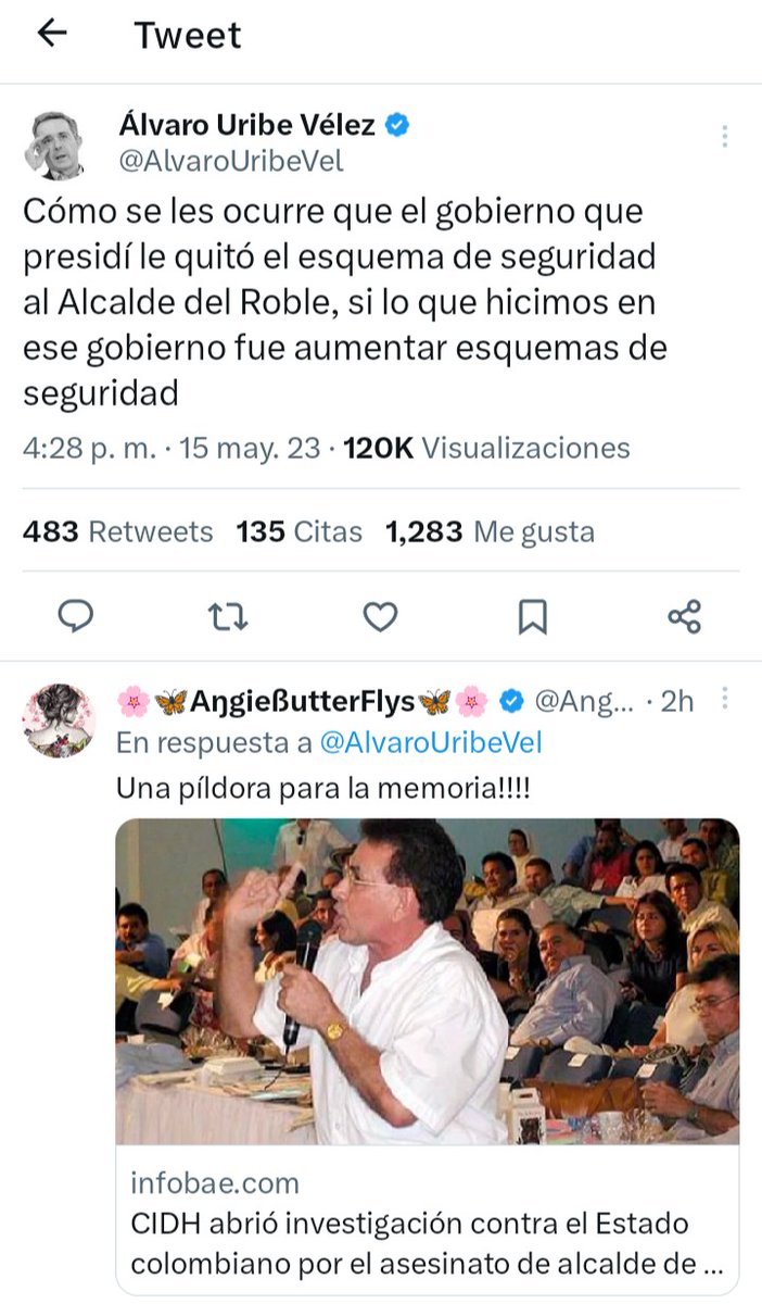 Sr <a href="/AlvaroUribeVel/">Álvaro Uribe Vélez</a> No le mienta más al país. ¡Si! Fue cierto que a mi padre luego del consejo comunal, le retiraron su esquema policívo. Para mayor prueba, la nación está condenada por ese hecho, se le encontró responsable de dejar sin seguridad a mi papa <a href="/VLADDO/">Vladdo</a> <a href="/DCoronell/">Daniel Coronell</a> <a href="/hrw/">Human Rights Watch</a>