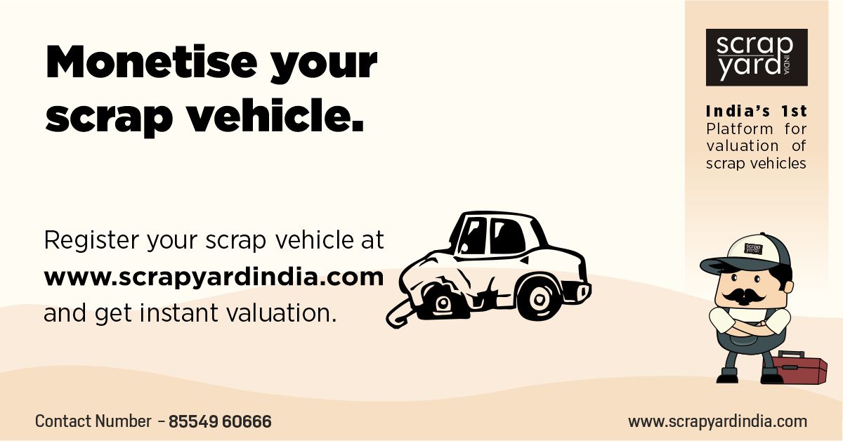 scrapyardindia's tweet photo. Monetise your Scrap Vehicle. Register your scrap vehicle at https://t.co/bgRjB2ZDIa and get instant valuation. 
#scrapvehicle #scrapmycar #scrapcarprice #oldscooterprice #accidentvehicleprice #valuation #scrapyardindia #scrapcardealerhyderabad #scrapscvrapdealerpune  #mumbaiscrap https://t.co/jrgSULXtos