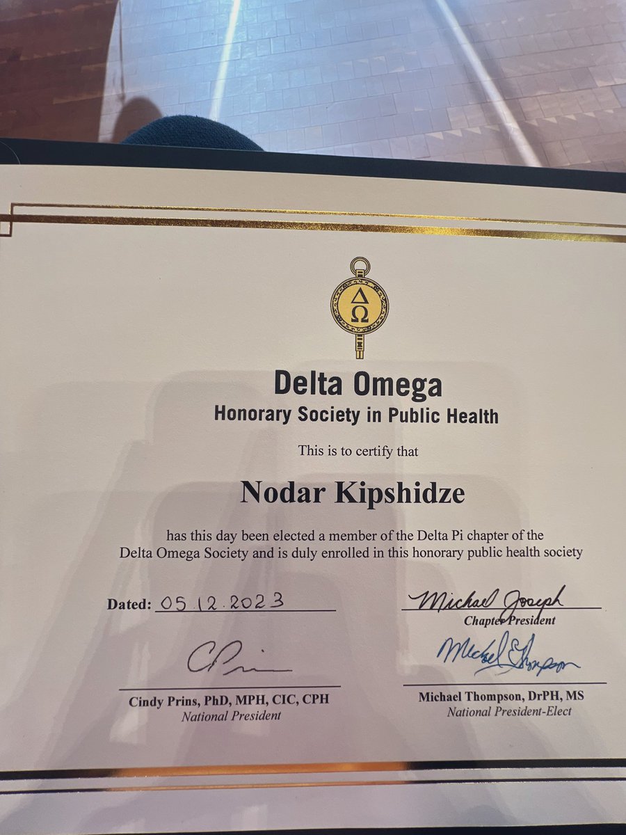 NodarEpi's tweet photo. Had the honor today of being inducted into the #DeltaOmega ฮฮฉ society for public health with my partner in crime for the last year. Two semesters of TAโing together ๐ฏ #AcademicTwitter #epitwitter https://t.co/yL1UBPHpIe