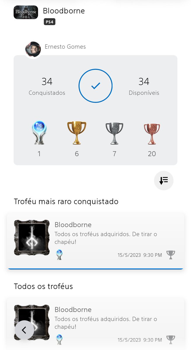 ernestogomesjr's tweet photo. Me liberei!!! Consegui a Platina!
Sofri bastante, mas me diverti muito. Que jogo! #Bloodborne Se não fosse por vocês #foradocontrole @foradocontrole_ e dos amigos que fiz nesta comunidade, até o @otaviochatao serviu de inspiração ao contrária. Valeu galera!!! https://t.co/PyROLnCr3B