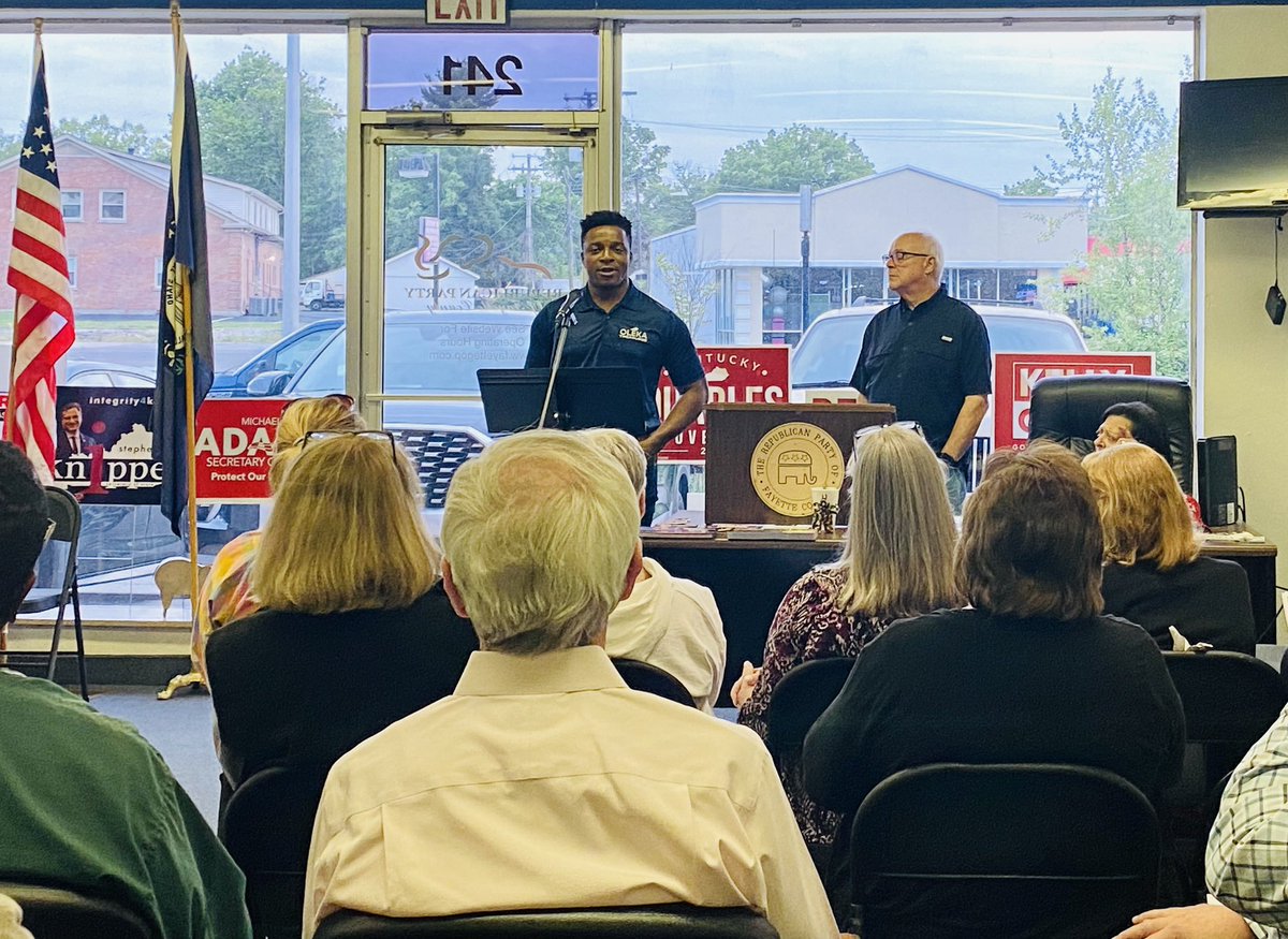 OlekaforKY's tweet photo. Great final campaign stop before Election Day! I was in Lexington tonight at the local GOP meeting. Great to see so many supporters &amp; gain new ones.

I will be a Treasurer who defends our values, protects taxpayer dollar, and advances conservative principles.

Vote OLEKA MAY 16! https://t.co/iPtjGBQtqw