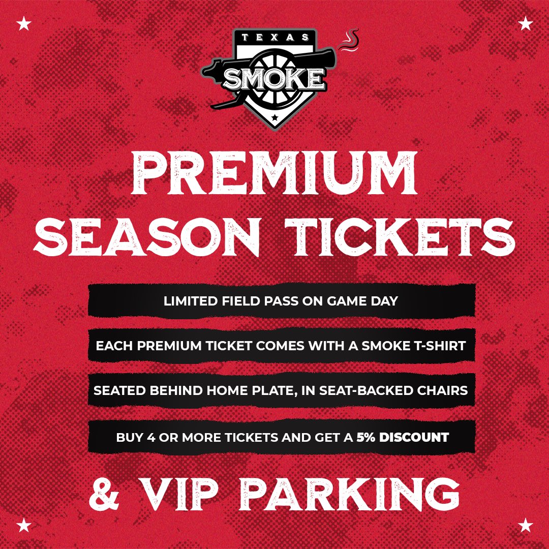 Now Announcing: OUR SEASON TICKET PLANS! Be among the VIPs each game with early access to BP and more!
*only 1 t-shirt per season ticket holder*
#thetexassmoke #wprofastpitch #fastpitch #wpf #defendthe512 #wewantallthesmoke #tickets #onsale #seasontickets