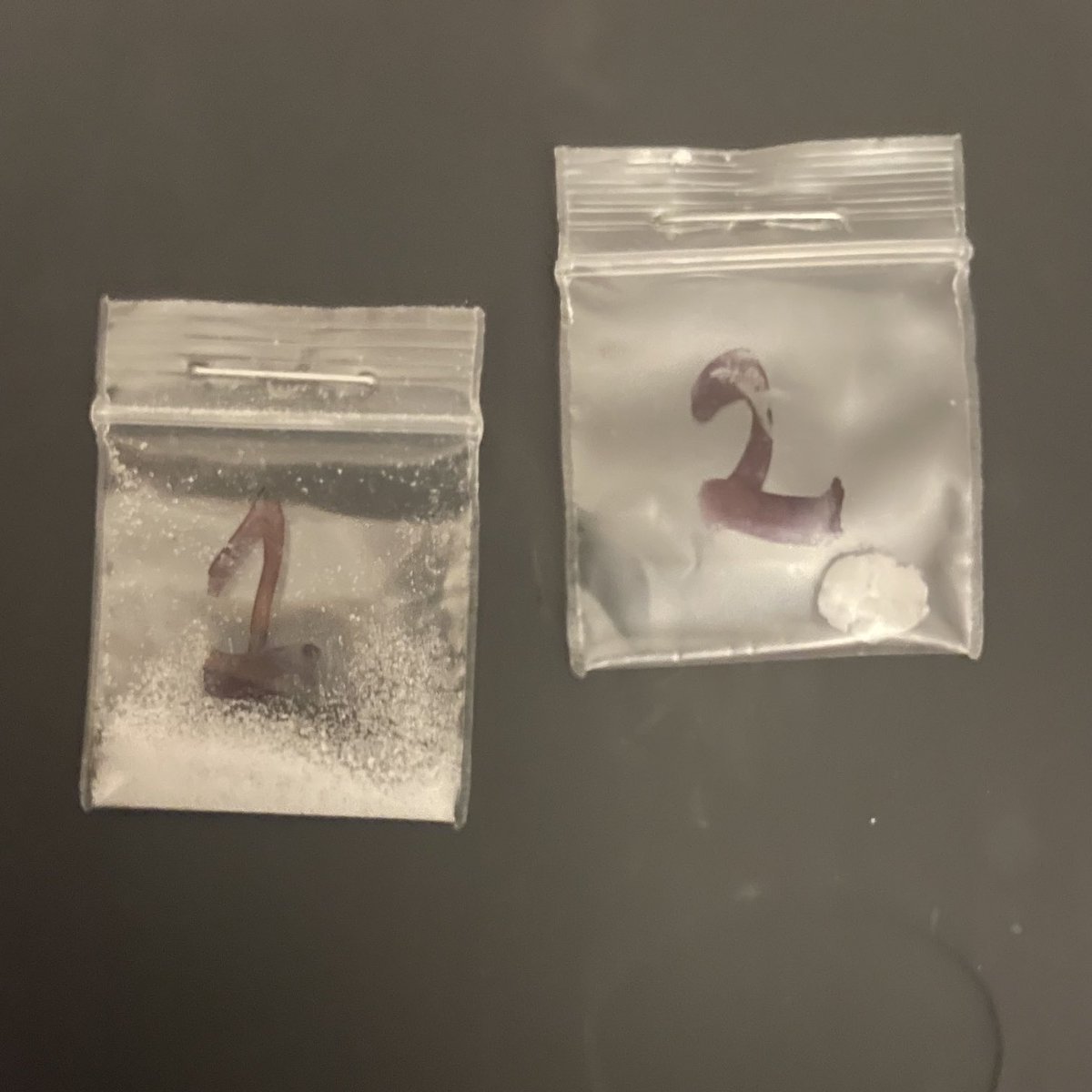 moraffreports's tweet photo. To the lab: #1 Chinese sourced Xylazine crystal / #2 locally sourced Xylazine cooked from solution. Somewhere in these two samples, I believe, is the explanation for why Xylazine has been in Philly dope for a decade-plus but I didn’t see my first necrotic wound until 2018 https://t.co/gtJ9hDzzMo