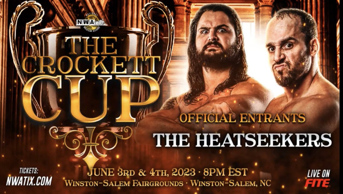 sigmonwrestling's tweet image. Hello @nwa 👋 

It’s been awhile.

It’s time for us to take the next step on our mission to become 5x World Tag Team Champions. Our eyes are on the #CrockettCup.
#Heatseekers 🔥