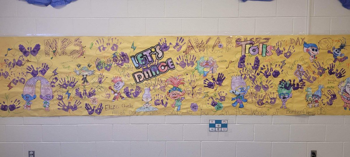 Wow! This group of Grade 3/4s (and 2/3s) was showing their love and support for a fellow classmate. A student created mural for MPS Awareness Day with words like courage and love added to show their support.  #MPSAwarenessDay