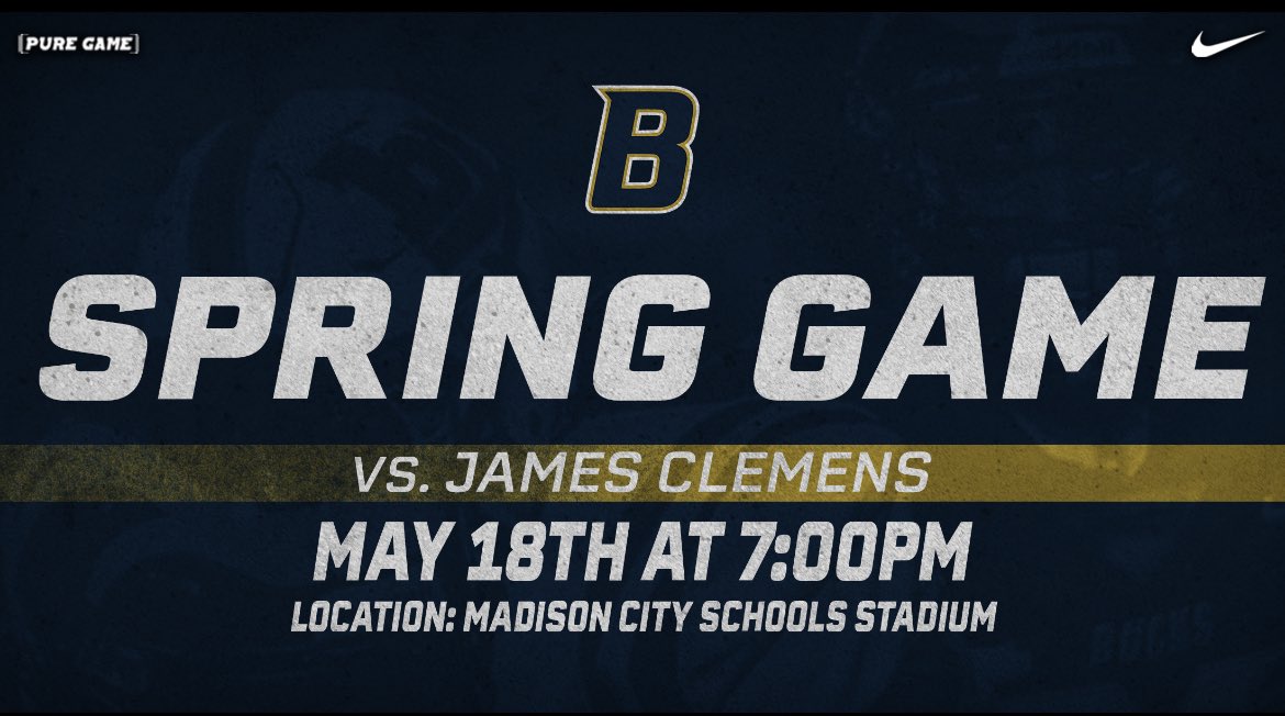 Spring Game Thursday night 5/18 vs James Clemens. Tickets can be purchased on GoFan.