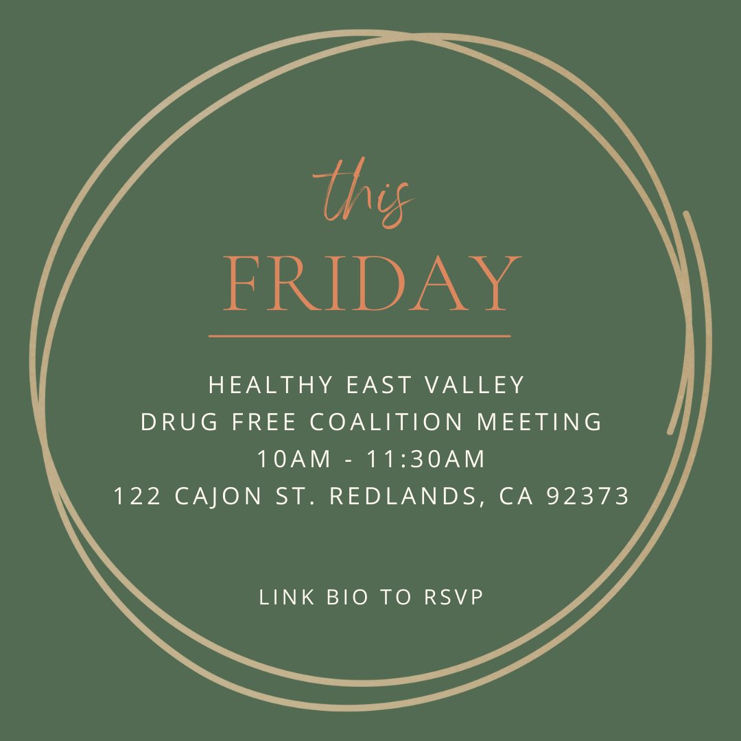 THIS FRIDAY! Help us collaborate with the community to reduce youth drug use!

Friday, May 19th, 2023
10am to 11:30am
@ The Hall 122 Cajon St. Redlands
Show up or RSVP in our bio 🤍

#youthdrugprevention #communitycoalition #drugprevention #communityhealth #communityvolunteer