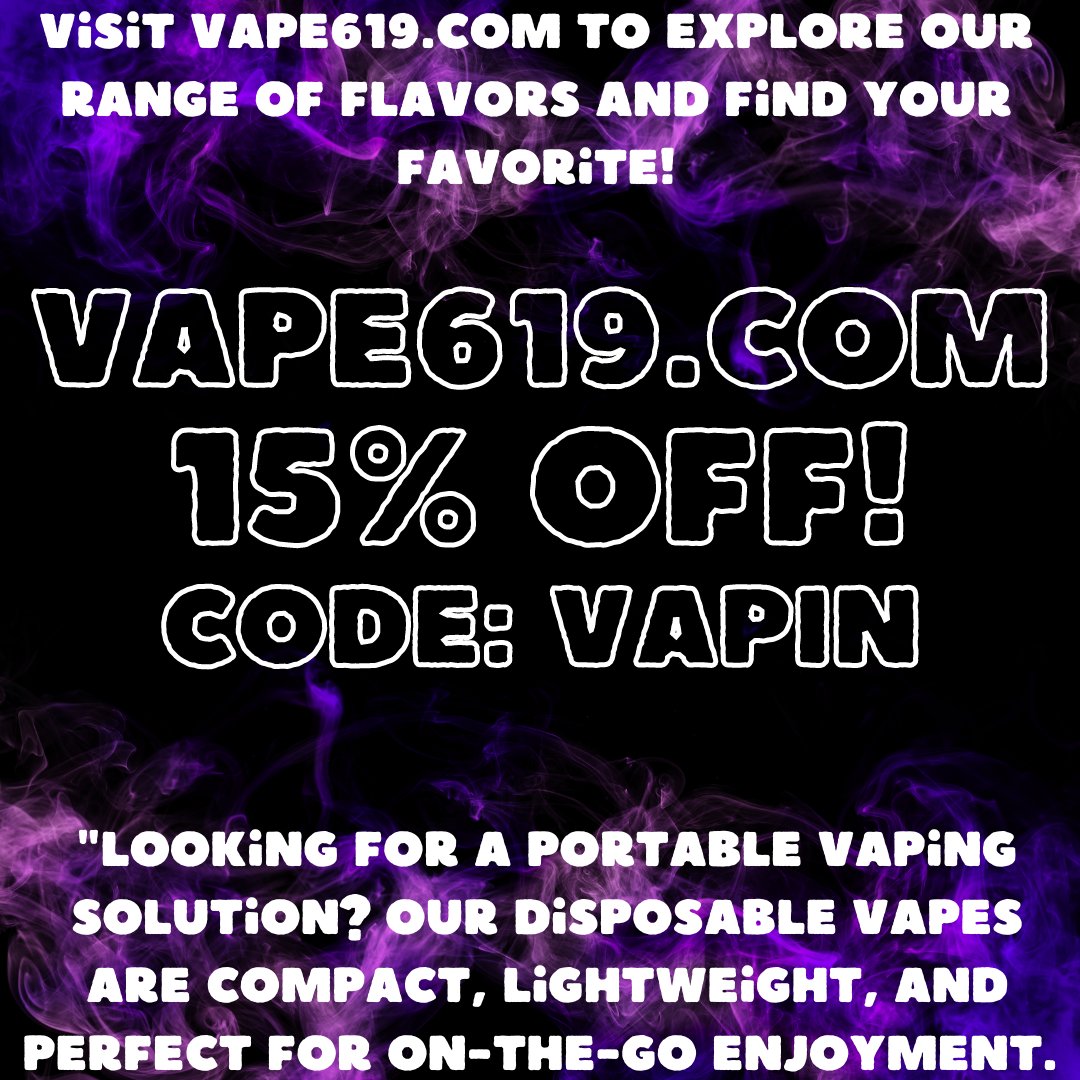 PROMOTION! Simplify your vaping routine with our hassle-free disposable vapes. No buttons, no mess—just straightforward vaping pleasure. Head over to Vape619.com and experience vaping made easy! 
#vape619 #disposablevapes #elfbar #lostmary #funkyrepublic #vapeshop