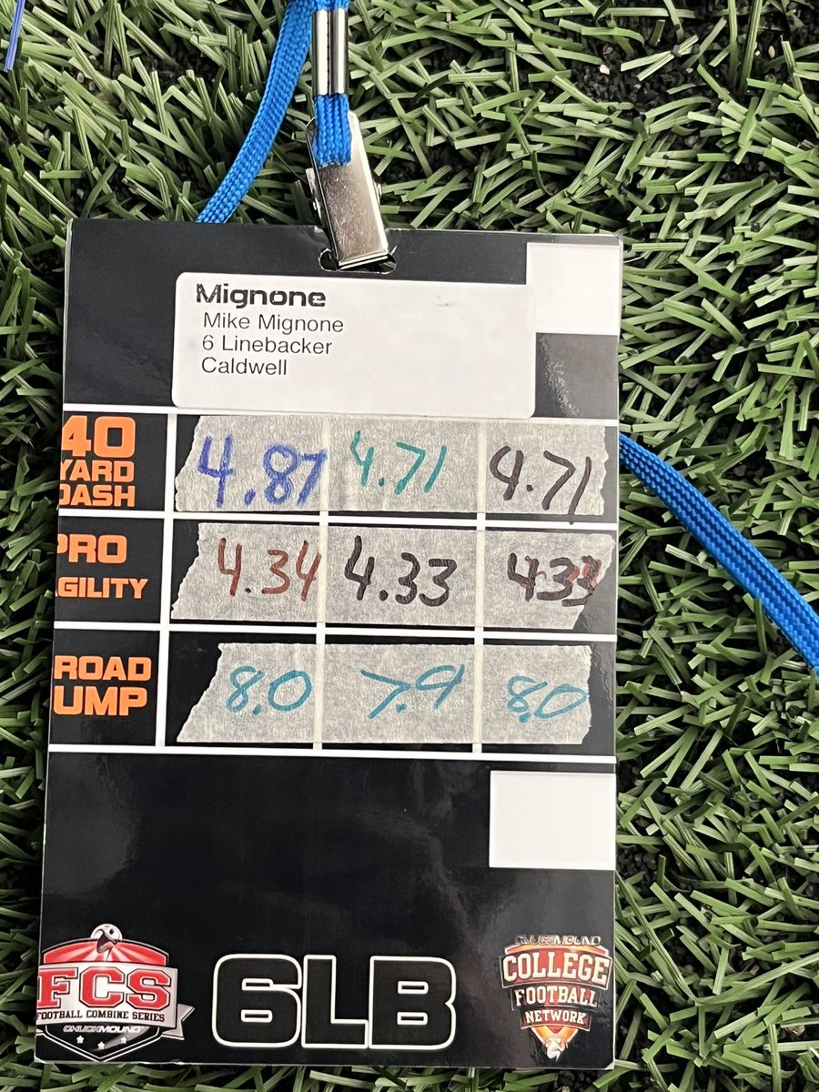 40 yard dash+5-10-5+ broad jump at Chuckmound Football Challenge in March-6’0 210-Linebacker-Sophomore