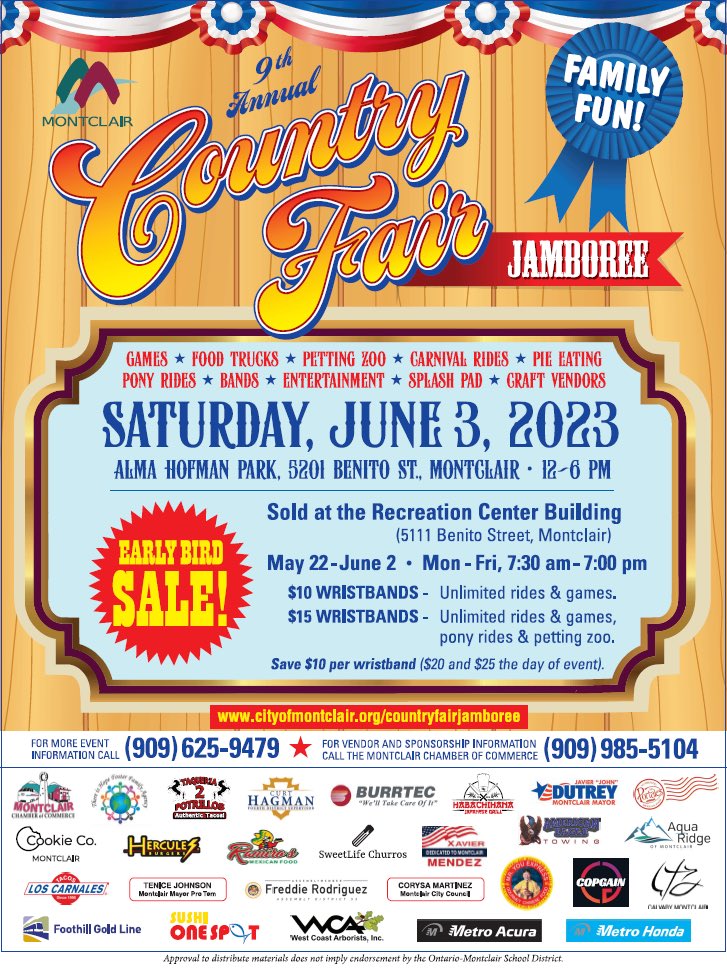 Dear families,
The Montclair Country Fair Jamboree is almost here! Please see the attached flyer for more details.
 
Queridas familias,
¡El Montclair Country Fair Jamboree ya casi esta aquí!  Para mas detalles mire el folleto adjunto.