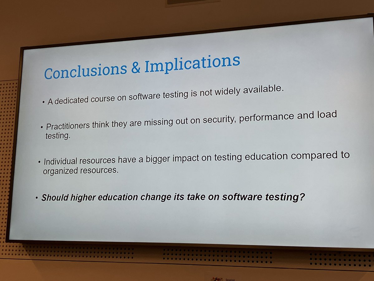 Andy Zaidman (@azaidman) on Twitter photo “Hey Teachers, Teach Those Kids Some Software Testing” presented by <a href="/barisardic_/">Baris Ardic</a> at #SEENG2023 <a href="/ICSEconf/">ICSE</a> 
Take away: more testing courses needed, topics need to be updated, peer learning among colleagues important after college
Preprint: azaidman.github.io/publications/a… “Hey Teachers, Teach Those Kids Some Software Testing” presented by <a href="/barisardic_/">Baris Ardic</a> at #SEENG2023 <a href="/ICSEconf/">ICSE</a> 
Take away: more testing courses needed, topics need to be updated, peer learning among colleagues important after college
Preprint: azaidman.github.io/publications/a…