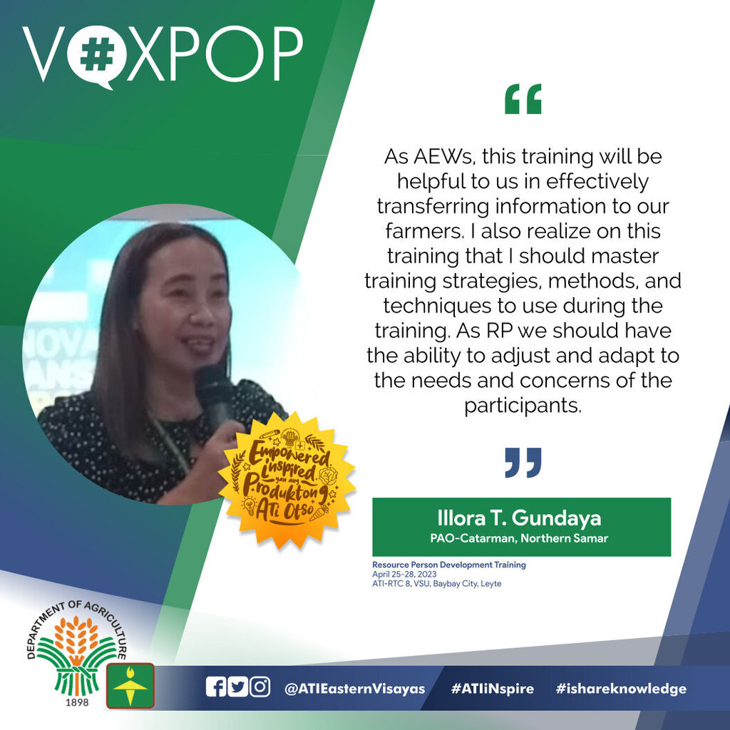 ATIEVisayas's tweet image. #VoxPop | We in ATI-RTC 8, really want to hear the thoughts of our clients. What are their takeaways? What needs to be improved? What are their next plans after our activities? Here are their takeaways!

#ishareknowledge #ATIiNspire #atiEasternVisayas #ATILEADS