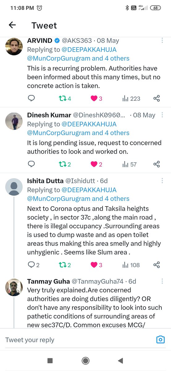 TanmayGuha74's tweet photo. @ulbharyana @Truth070707 @sumedhasharma86 @DevelopNewGgn @OfficialGMDA @MCManesar @MunCorpGurugram @thetribunechd @CPCB_OFFICIAL @hspcbrogrs Sir,Thanks for acknowledgement of grievances. Sr most officials of GMDA/HUDA/MCG reluctant abt our concerns,they shld act on it rather delaying further. Sector 37C/D is most neglected area, although occupancy people increasing fast without basic amenities.Kindly resolve issues. https://t.co/cPUObY4iPH