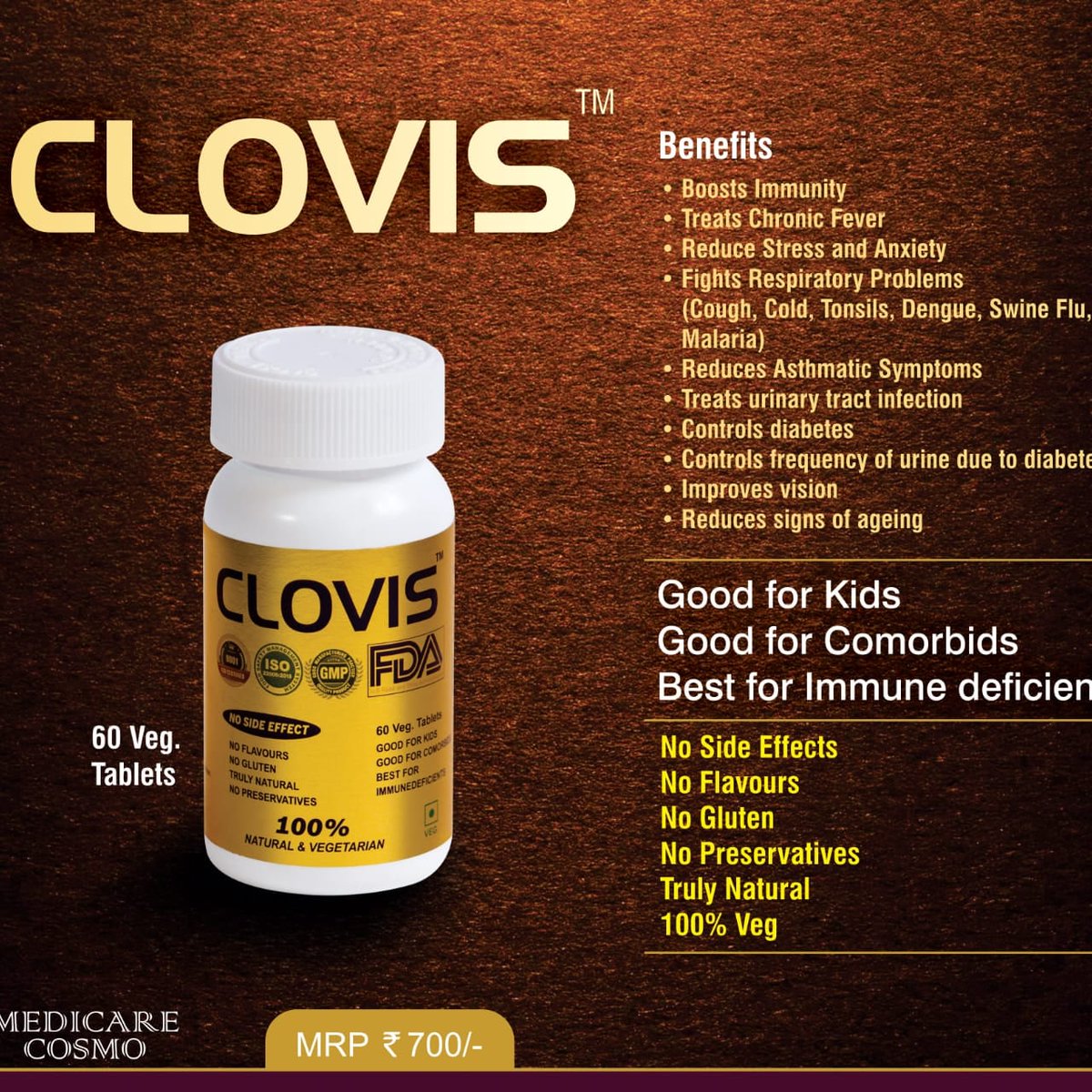 RahulKu12837641's tweet photo. 16th #CLOVISDENGUEFLUCOLDCOUGH
Product Details
Clovis helps to #boostimmunity. 100% made from natural and vegetarian ingredient which helps to treat #chronicfever #respiratory problems, #urinary tract #infections and other comorbids.
https://t.co/f0JbPqJy7q https://t.co/QZEnFhALue