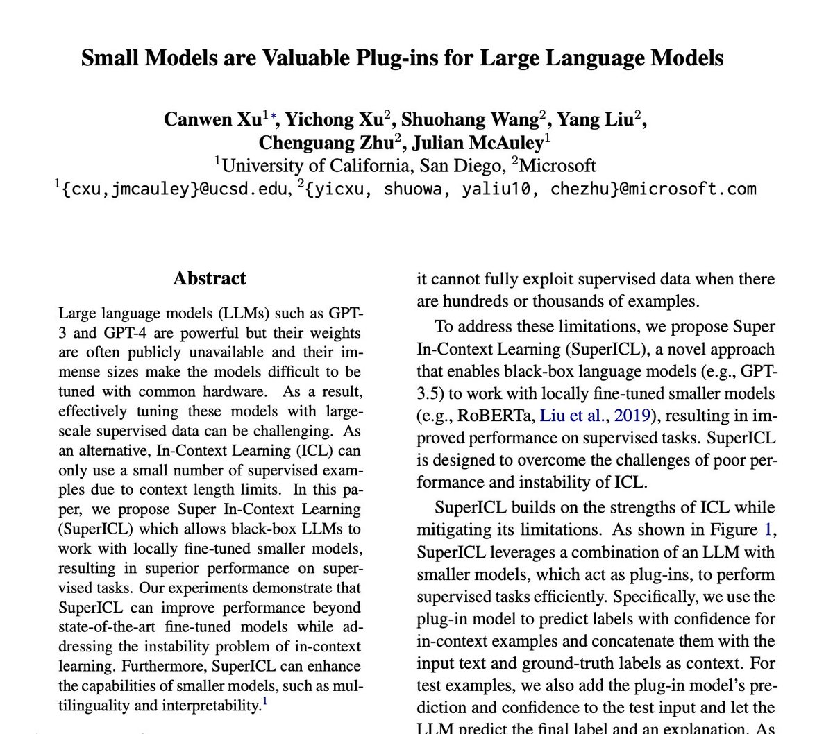 Small Models are Valuable Plug-ins for Large Language Models

abs: arxiv.org/abs/2305.08848
paper page: huggingface.co/papers/2305.08…