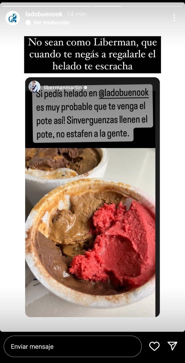 [SOCIEDAD] Polémica: la heladería Lado Bueno cruzó a Martin Liberman porque "te escracha" en Instagram "cuando te negás a regalarle el helado".