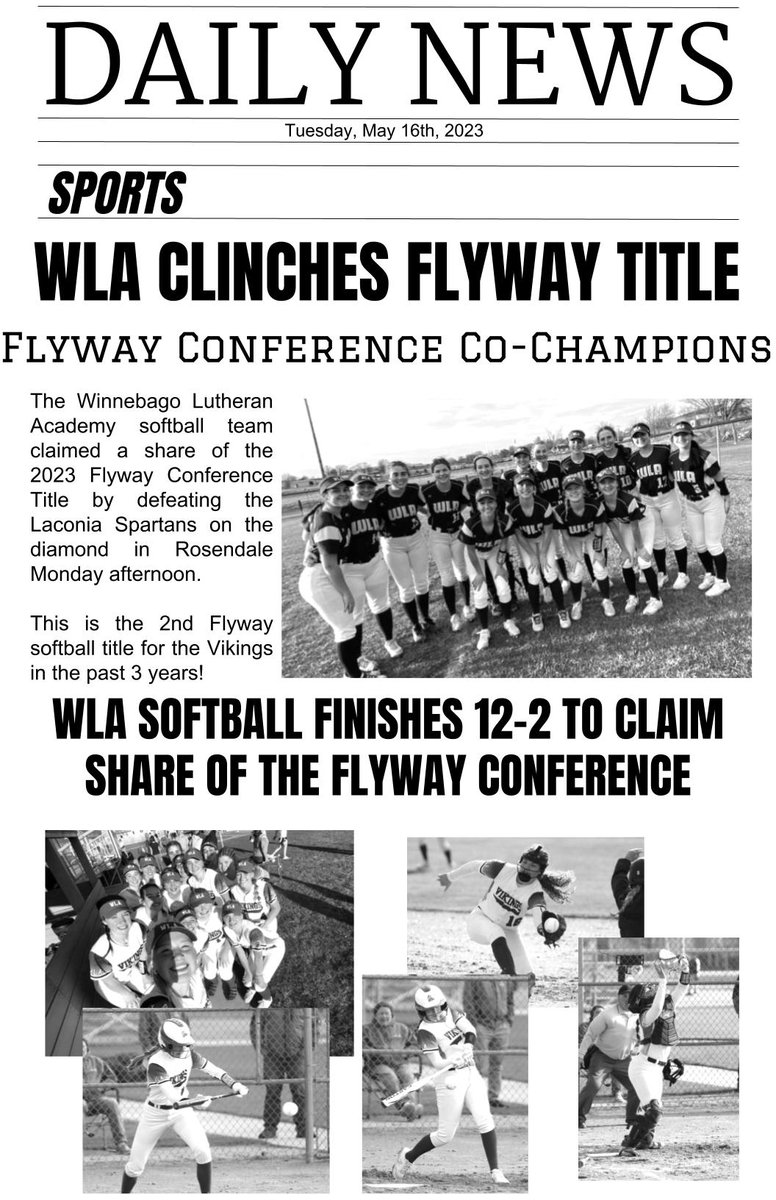 Final 🥎 WLA 6 | Laconia 0

🚨Flyway Conference Champs! 🚨

We finish at 12-2 and are co-champs with @MayvilleSoftba1 

Schumacher a 1-hit shutout with solid defense behind her....  A. Anhalt, Shea, M. Anhalt & Boelk had multiple hits for the offense!
#FlywaySoftballChamps