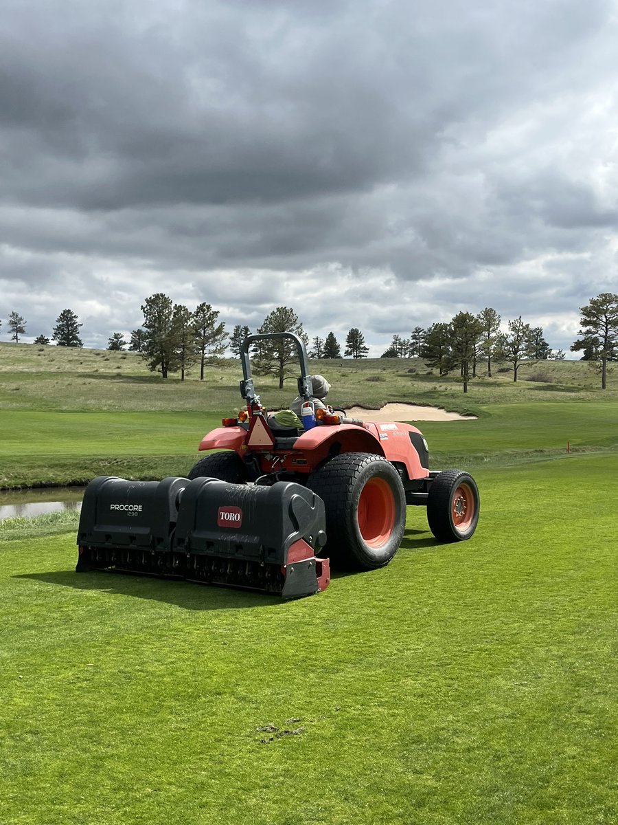 Last full #MaintenanceMonday for 7 weeks. Punched a few fairways, sprayed for fairy ring, PoaCure on greens, full range work, and caught up on mowing rough after the rain last week.