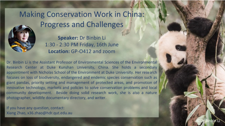 While China is often used by medias to make the public politically high, it is easy for us to forget that tmany unique biodiversity, endangered and endemic species sharing the land with 1.4 billion people. Come to this talk to know how people make conservation work in China.