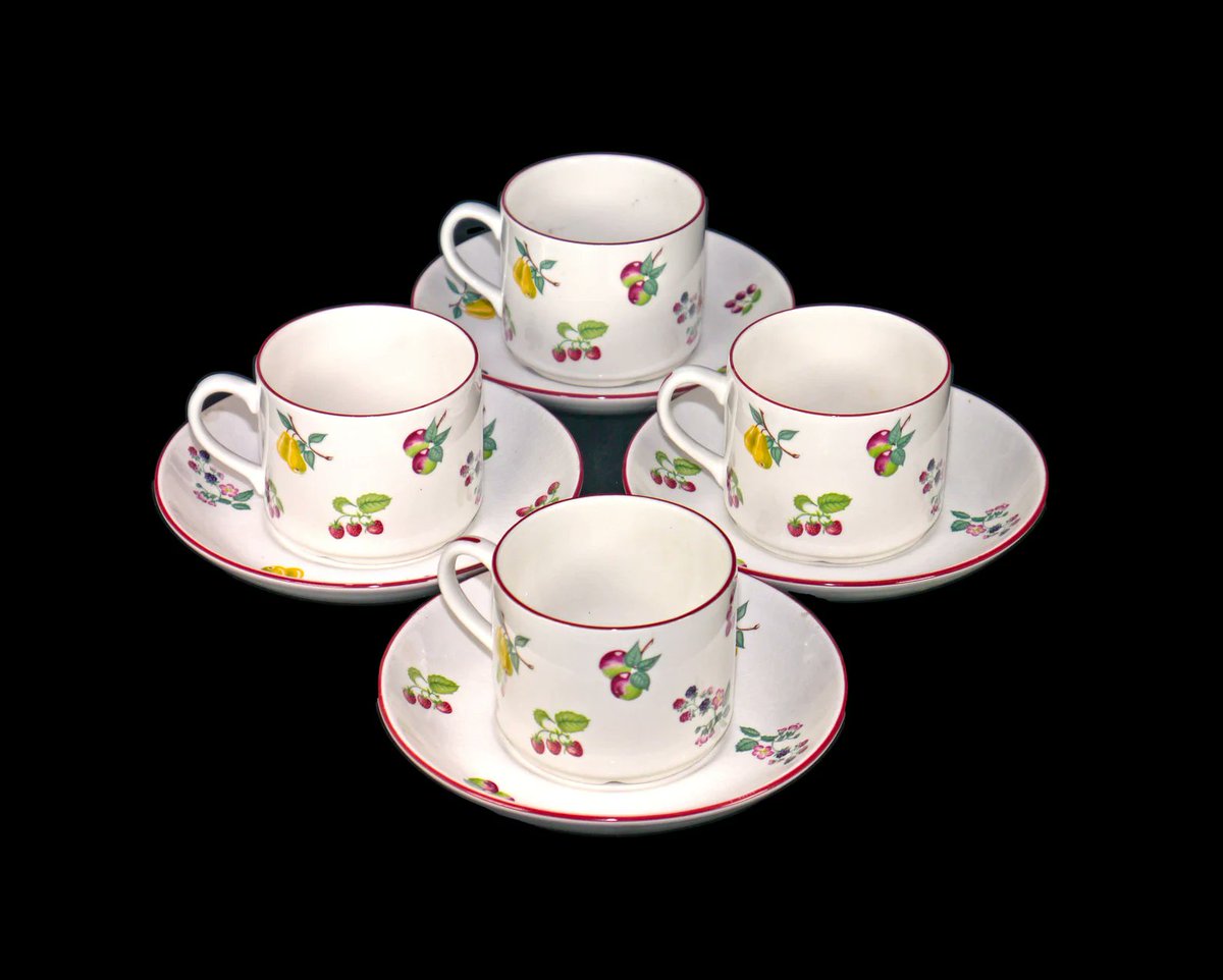 G97816960Girl's tweet photo. Four Wade Summer Fruit Burgundy cup and saucer sets made in England. Burgundy trim. https://t.co/6hKYGVmyDz via @Etsy #BuyfromGroovy #antiqueshop #tableware #vintagetableware #cupandsaucer #teatime #coffeetime #WadeHeath #WadeSummerFruit #EtsySellers https://t.co/yzeZ58zU1T