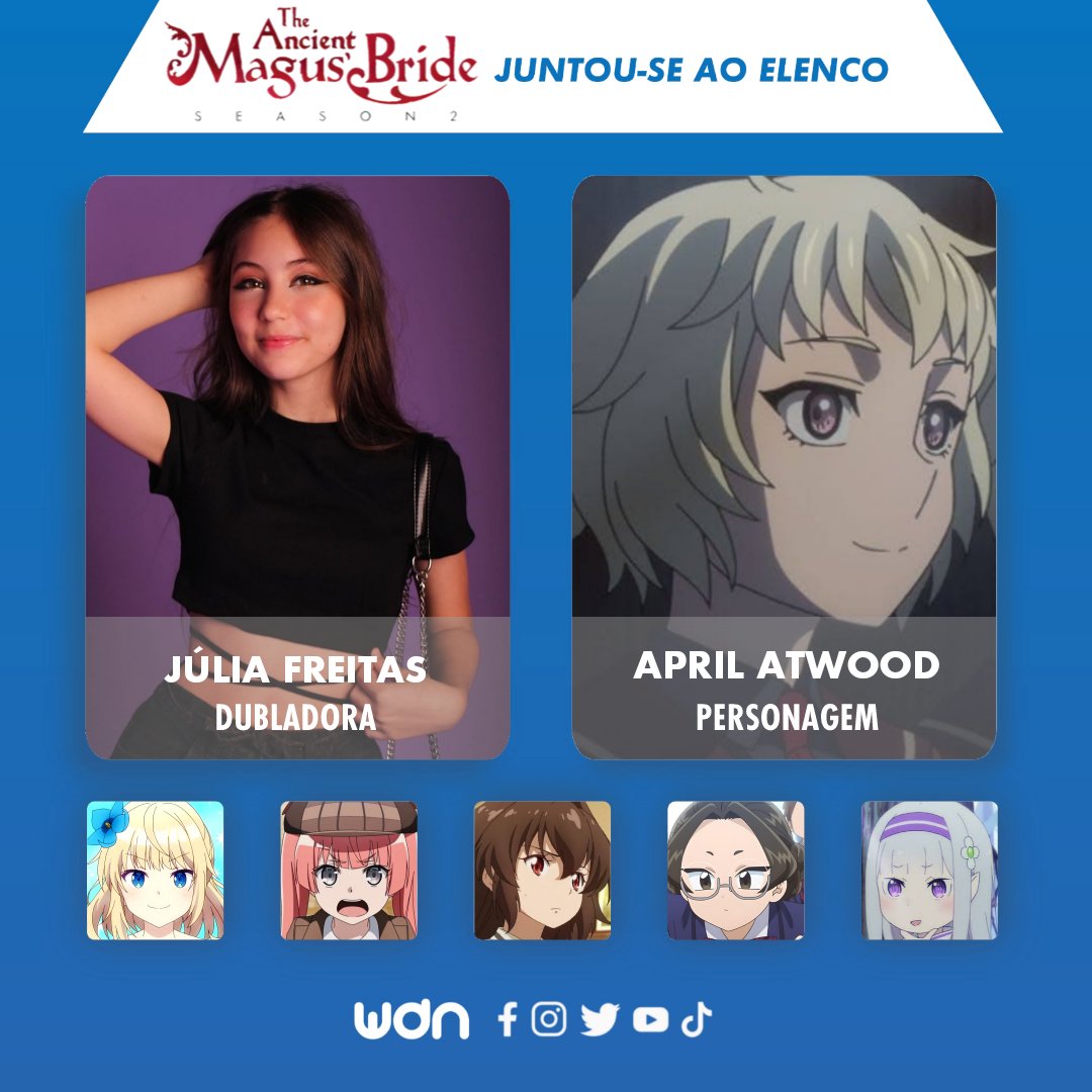 WDN - World Dubbing News on X: 🪄 Novos dubladores juntam-se ao elenco de 'The  Ancient Magus Bride S2' • Ana Garcia como Jasmine St. George • Júlia  Freitas como April Atwood