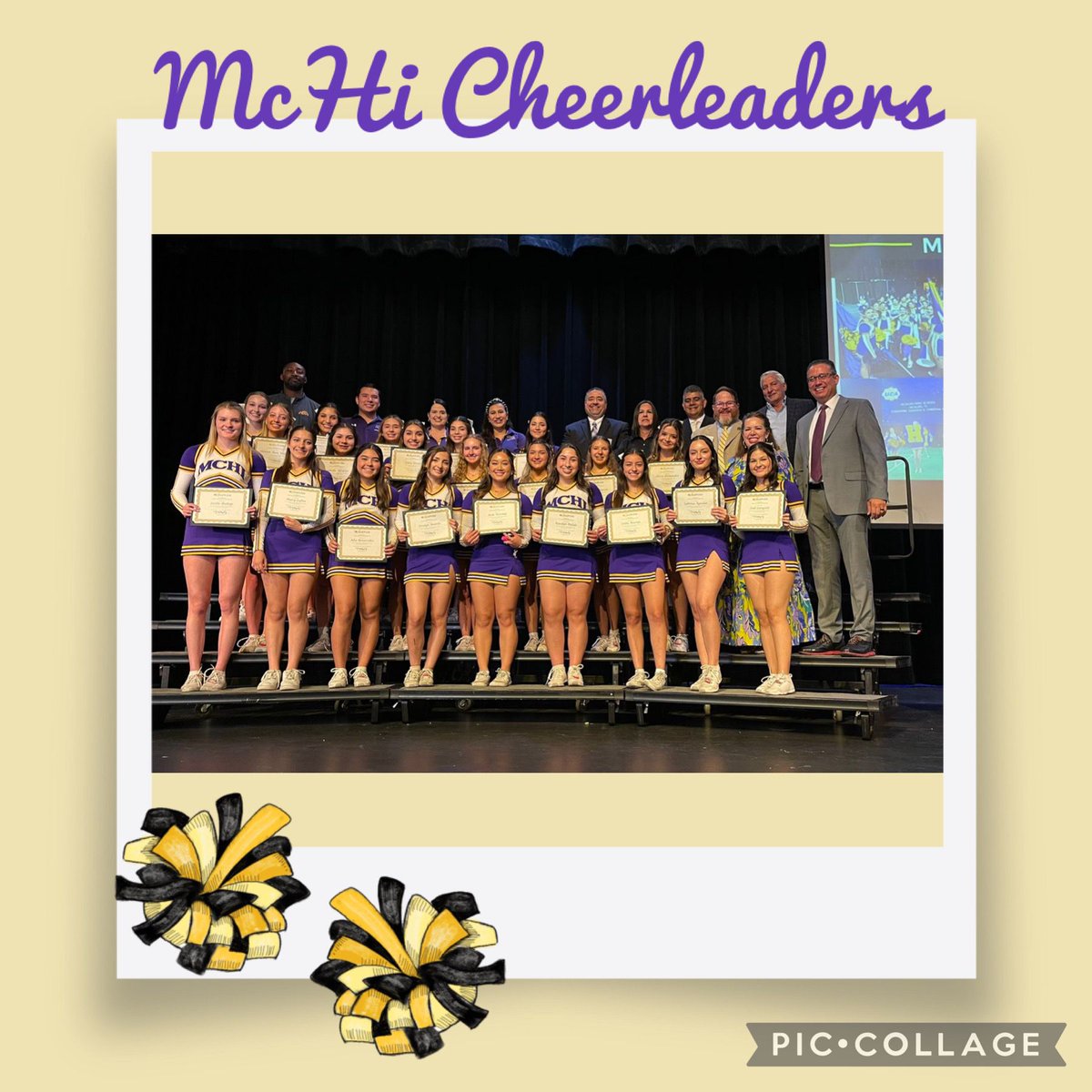 CheerMchi's tweet photo. McAllen ISD recognized the McHi Cheerleaders for their exemplary accomplishments for the 2022-2023 Competition Season💜💛📣 https://t.co/91ni0WtZ5Z