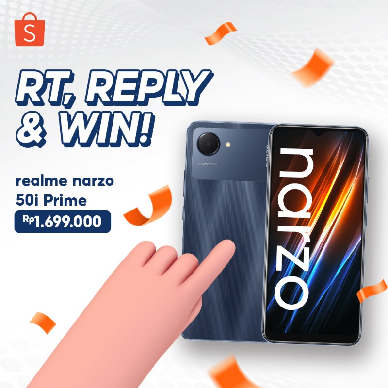 ShopeeID's tweet photo. ✨ GIVEAWAY realme narzo 50i Prime ✨

Mimin punya realme narzo 50i Prime nih! Mau? Caranya:

- FOLLOW @ShopeeID
- RT &amp; LIKE tweet ini
- Klik banner di bawah ini
- REPLY warna realme narzo pilihan kamu, sebanyak-banyaknya! 

Good luckkkk! 🧡
