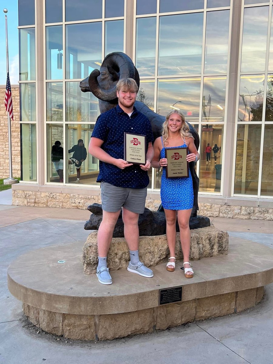 Cohen_Pfohl's tweet photo. What a great night. One award I knew the other was a surprise. AOY. Thank you to all my coaches and teammates. @DBQSeniorTrack @DBQSrFootball and the wrestling team. @Allenbt29 @CoachSheehan12 @DBQSeniorRams 🤙 https://t.co/BPBYU66FSg