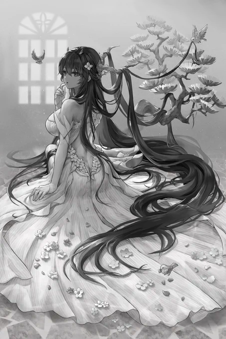 インドさんの制作過程 今回はモノクロで描き込んでからグラデーションマップを使って着彩 構図や服などかなり迷走してたのでめちゃくちゃ時間かかってしまった… 納得いく色を出すのもけっこう難しかったです
