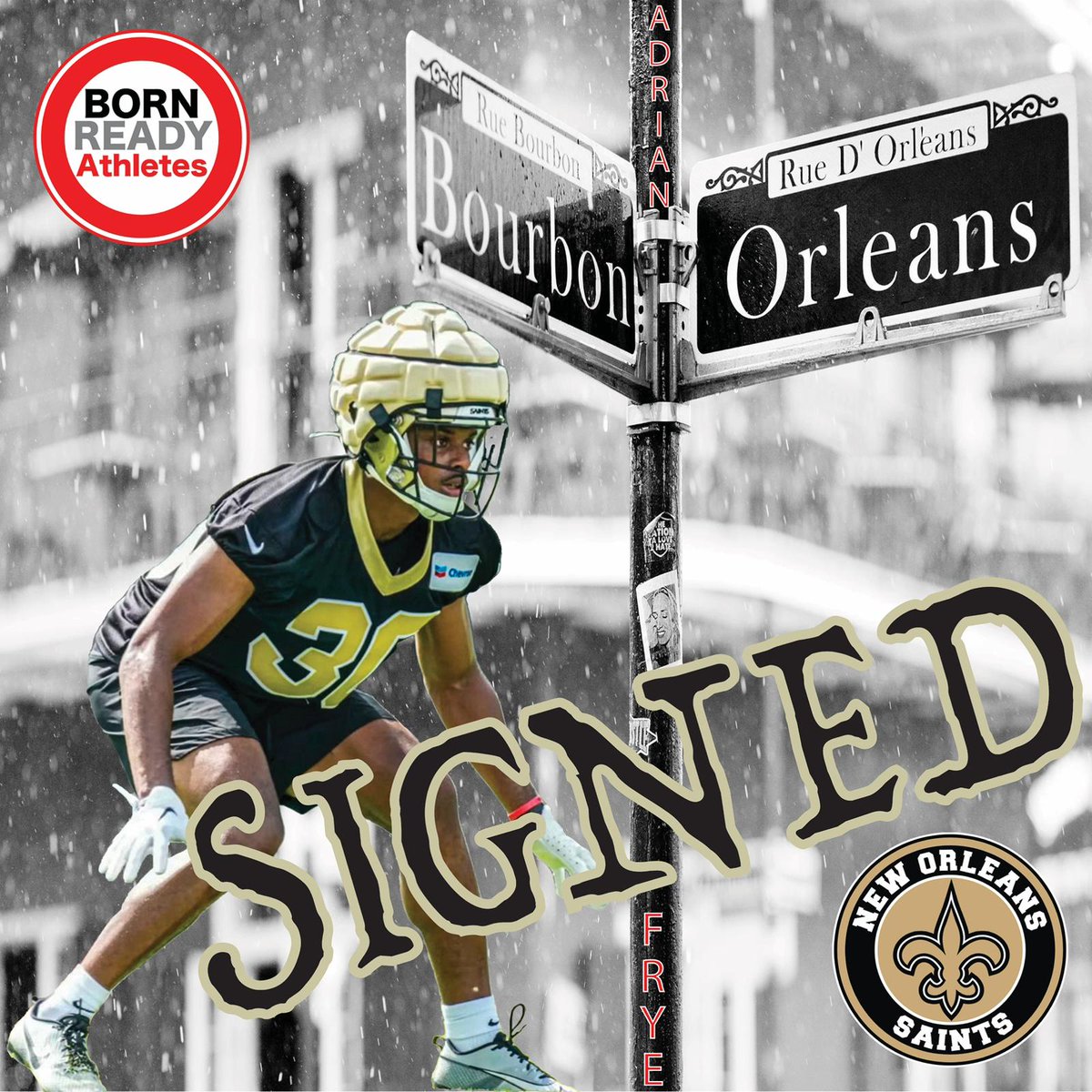 'Signed, sealed, delivered, he's yours New Orleans!' Congratulations to our client, Adrian Frye (Texas Tech), on joining the New Orleans Saints! 👏🏽 #BornReadyAthlete🏈 #FryeIsland🏝 #LockDownDB🔒