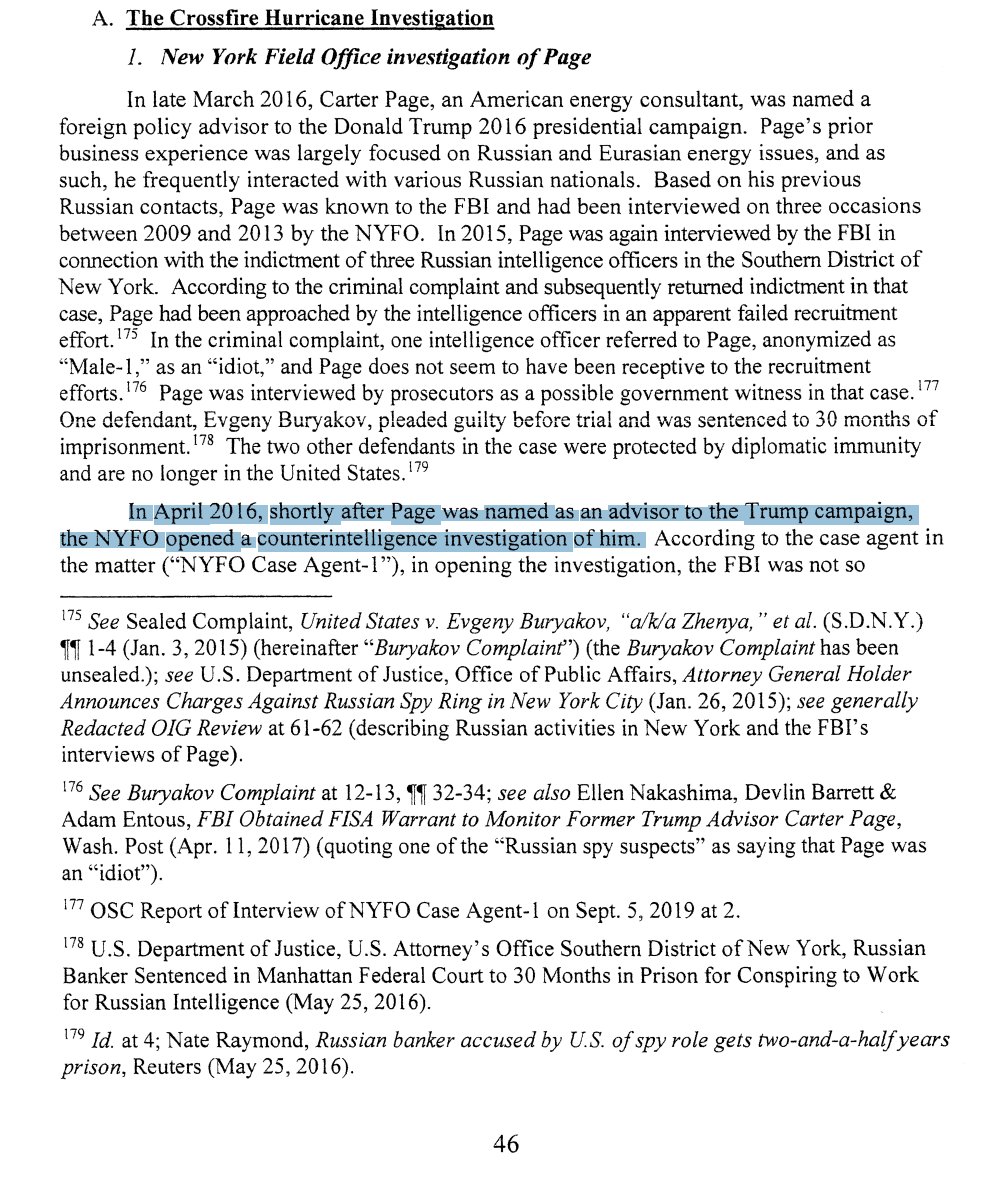 'Page was known to the FBI and had been interviewed on three occasions between 2009 and 2013 by the NYFO...

In 2015, Page was again interviewed by the FBI in connection with the indictment of three Russian intelligence officers in the Southern District of New York.

... Page…