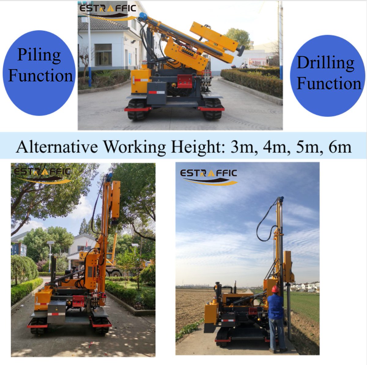 Alternative working height: 3m, 4m, 5m, 6m

#piledriver #drillingmachine #solarplantinstallation