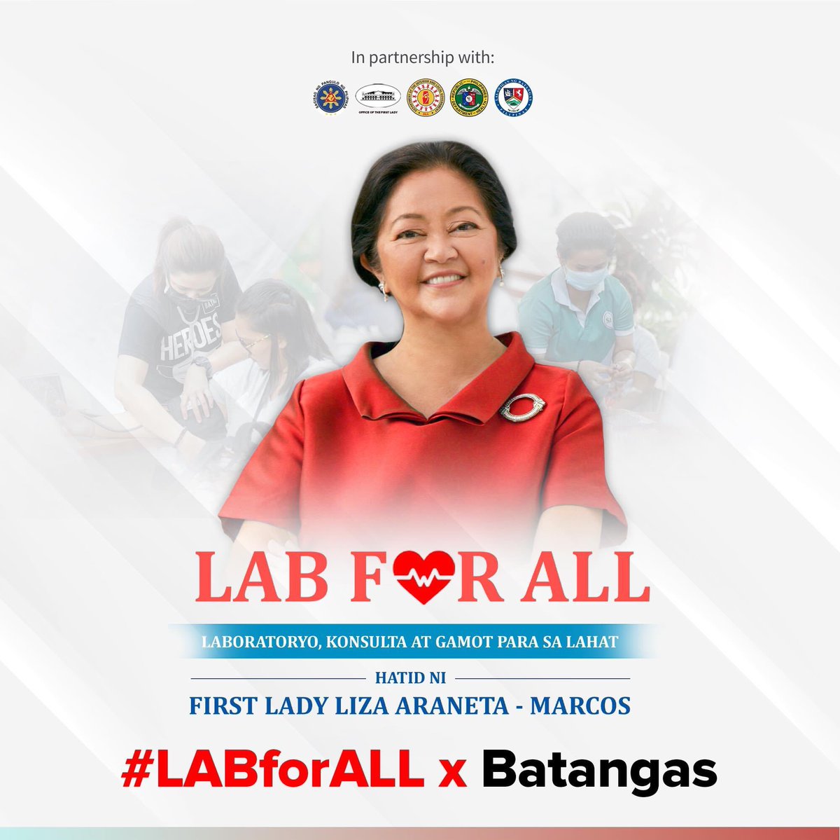 seanngalvin's tweet image. First Lady Liza Araneta Marcos launches #LABforAll in Batangas. ❤️🇵🇭💚
 
In partnership with the Office of the President, DOH and DILG. 👍

Affordable laboratory services, consultations and medicines now made available. 👏👏👏